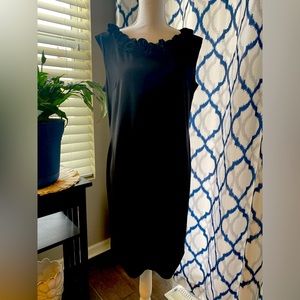 Rich black dressy dress with fabric rose accents